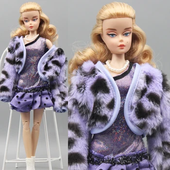Комплект женской одежды / кожаный топ + юбка + плюшевое пальто / 30 см кукольная одежда зимняя одежда Для 1/6 Xinyi Fr2 ST Куклы Барби Изображение 2