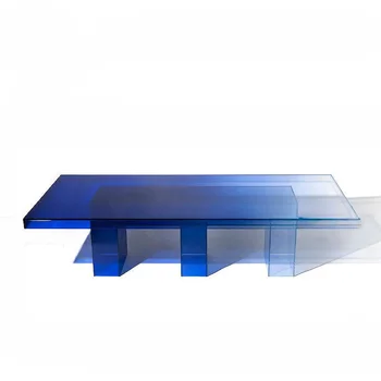 Изготовленный на заказ акриловый синий стол для совещаний длинный стол простой современный офисный стол длинный стол для конференц-зала