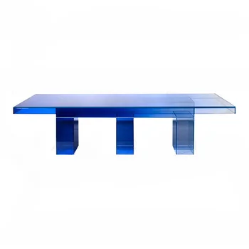 Изготовленный на заказ акриловый синий стол для совещаний длинный стол простой современный офисный стол длинный стол для конференц-зала Изображение 2