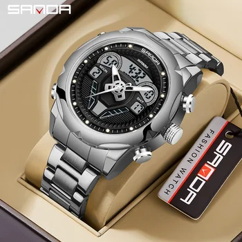 SANDA 9022 Мужские многофункциональные водонепроницаемые электронные часы для улицы, цифровые наручные часы, Студенческая мода, военный стиль