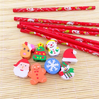 Рождественский карандаш с ластиком, мультяшные стационарные карандаши для детей и студентов в произвольном стиле Изображение 2