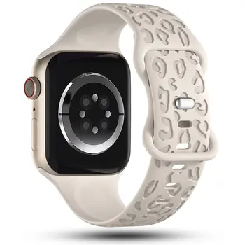 Ремешок с гравировкой Для Apple Watch Band 44мм 40мм 45мм 49мм 41мм 38мм 42мм Леопардовый силиконовый браслет iwatch series 7 se 3 6 8 ultra Изображение 2