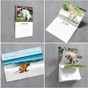 Настенный календарь на 2024 год Ежемесячный Настенный календарь на 2024 год Какающая собака Декоративный Забавный Бумажный календарь, который можно повесить для гостиной общежития Изображение 2