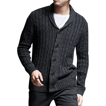 Новый мужской вязаный кардиган, мужской утолщенный свитер с V-образным вырезом и пуговицами, мужское пальто, повседневный осенне-зимний мужской свитер