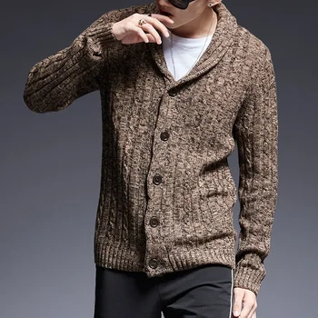 Новый мужской вязаный кардиган, мужской утолщенный свитер с V-образным вырезом и пуговицами, мужское пальто, повседневный осенне-зимний мужской свитер Изображение 2
