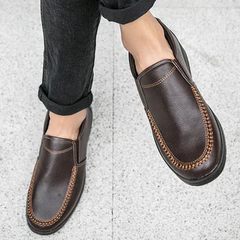Мужская обувь из натуральной кожи, мужские лоферы, мягкая удобная мужская деловая обувь, повседневная обувь на плоской подошве, мужской бренд для мужчин-лоферов Изображение 2