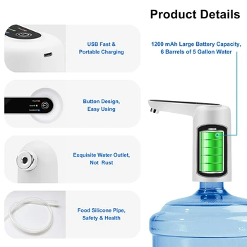 3X Насос для бутылок с водой, электрический насос-дозатор для воды, зарядка через USB, автоматический водяной насос, автоматическое переключение дозатора для питья Изображение 2