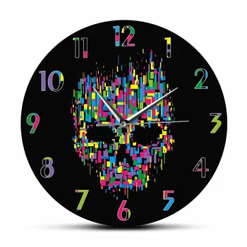 Красочные Настенные часы с плавящимся черепом в минималистском стиле, часы для домашнего декора в стиле панк с радужной головой скелета, настенные часы ужасов Mavecave Artwork