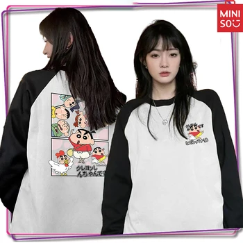 Женская футболка Moniso Crayon Shin Chan С длинными рукавами Y2K С Мультяшным принтом, Модная Приталенная Спортивная рубашка, Топ, Пуловер, Одежда