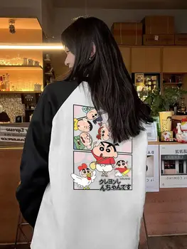 Женская футболка Moniso Crayon Shin Chan С длинными рукавами Y2K С Мультяшным принтом, Модная Приталенная Спортивная рубашка, Топ, Пуловер, Одежда Изображение 2