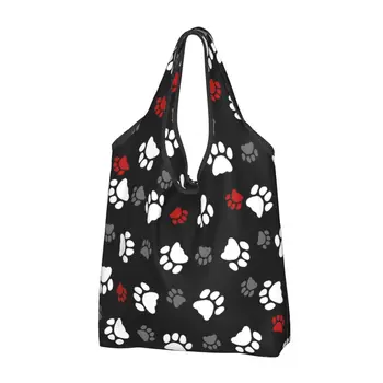 Милые хозяйственные сумки с лапками Многоразовые Продуктовые сумки-тоут Большой емкости для кошек и собак, мешки для вторичной переработки, Моющаяся сумочка