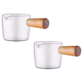 4 шт. Прозрачный стеклянный сливочник с деревянной ручкой, мини-кувшин для сливок для кофе с молоком. 50 мл