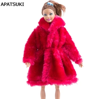 Темно-Красные Наряды Зимняя Одежда Для Куклы Барби Одежда Меховое Пальто Кукольные Платья Для Барби 1/6 BJD Аксессуары Для Кукол Детские Игрушки