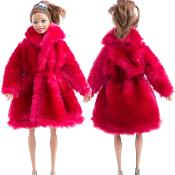 Темно-Красные Наряды Зимняя Одежда Для Куклы Барби Одежда Меховое Пальто Кукольные Платья Для Барби 1/6 BJD Аксессуары Для Кукол Детские Игрушки Изображение 2