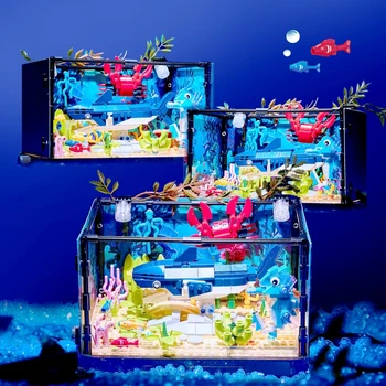 7023/7024 Замечательный аквариум с черепахами и медузами, аквариум 725/753 шт., детский интеллектуальный блок для сборки, игрушечные украшения Изображение 2