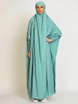 Цельный Мусульманский молитвенный Хиджаб в Рамадан, женская мода, Абая с капюшоном, полное покрытие, платье с длинным рукавом, Ислам, Дубай, скромный халат Изображение 2