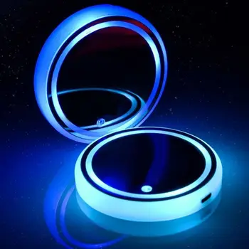 2шт USB-зарядка 7-цветная светящаяся подставка Для украшения интерьера Атмосферный свет Автомобильные Аксессуары LED Cup Pad Изображение 2