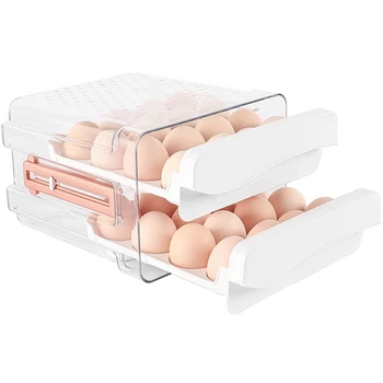 Держатель для яиц на 32 емкости для холодильника, Контейнер для яиц для холодильника, 2 ящика Контейнер для хранения яиц, Органайзер для яиц Изображение 2