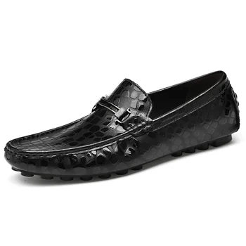 Весенняя брендовая Черная Повседневная обувь из натуральной кожи, Мужские серые модельные туфли без застежки, мужские мокасины большого размера： 36-47