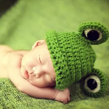 BomHCS Fashion Baby Новорожденный Ручной Работы Вязаный Крючком Колпачок Лягушачья Шляпа