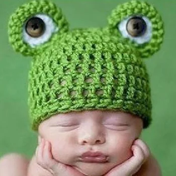 BomHCS Fashion Baby Новорожденный Ручной Работы Вязаный Крючком Колпачок Лягушачья Шляпа Изображение 2