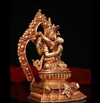 5-дюймовая бронзовая 24-каратная позолоченная Яб-Ям Тибетская Тантра Буддизм Фиолетовая статуя Будды Изображение 2