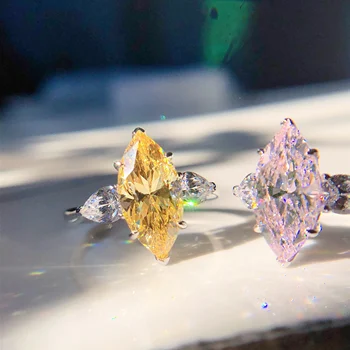Обручальное кольцо с желтым и розовым бриллиантом огранки Маркиза 3 карата, 14 карат, кольцо из белого золота 585 пробы, подарок на День рождения 193 Изображение 2