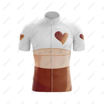 Летний комплект мужской велосипедной майки 2021 года, милая кофейная дышащая велосипедная форма MTB, мужская велосипедная майка и шорты-нагрудники Изображение 2