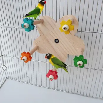 Деревянная игрушка для птиц-попугаев, Вращающаяся, Устойчивая к Укусам, Прочная Подставка для попугайчика с 5 Насестами для еды Изображение 2