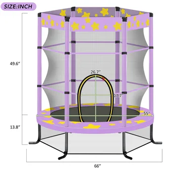 55-дюймовый детский батут с защитной сеткой, 4,5-футовый открытый батут для детей в помещении (фиолетовый) Изображение 2