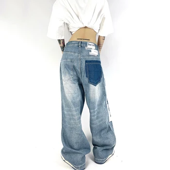 Стильные джинсы свободного кроя в уличном стиле, синие джинсы, женская винтажная одежда с высокой талией, женские джинсы, тренд 2023 года, уличные брюки Y2k Изображение 2