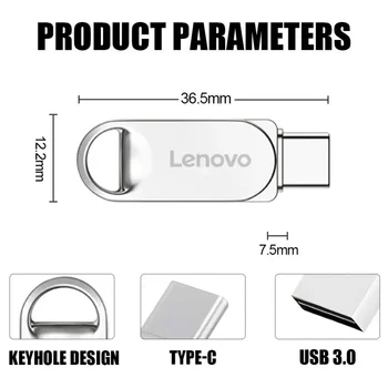 Lenovo 2 В 1 OTG USB 3.0 и Usb-C Флэш-Накопитель Memory Stick Usb3.0 Флэш-диск 128 ГБ 1 ТБ 2 ТБ Type C Флешка Бесплатная Доставка Изображение 2