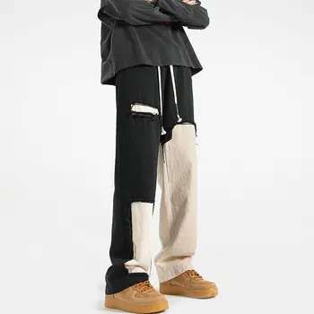 Уличные брюки-карго, мужские модные повседневные штаны для бега, мужские мешковатые брюки Harajuku, уличная одежда, спортивные брюки с эластичной талией, черные Изображение 2