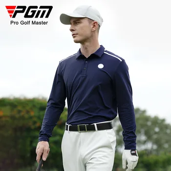 Одежда для гольфа PGM, Мужская спортивная осенне-зимняя футболка с длинными рукавами, повседневная универсальная рубашка поло, мужской топ с откидывающимся воротом, принадлежности для гольфа