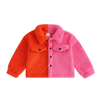 Зимняя куртка для маленьких девочек с длинным рукавом и отложным воротником контрастного цвета, верхняя одежда для повседневной носки.