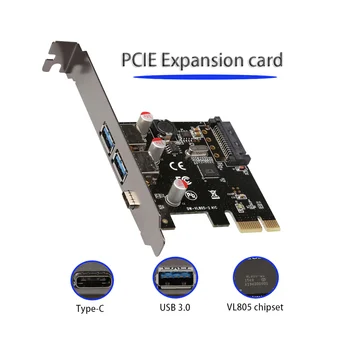 Карта расширения PCIE к USB3.1 Type C, USB-концентратор, Разветвитель для настольного компьютера, PCIE Riser Card, карта-конвертер Pci Express Изображение 2