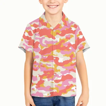 Камуфляжный узор Для детей, Летняя Гавайская рубашка с принтом для мальчиков, Негабаритный топ с короткими рукавами, Дышащие Свободные рубашки Изображение 2