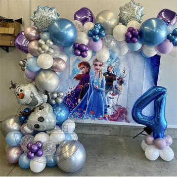 Тематическая вечеринка Disney Frozen С воздушными шарами, Гирлянда и Арка, Комплект Olaf 40 дюймов, Воздушные шары из фольги с синими цифрами, Фоны для стен, Декоры для детского Дня рождения