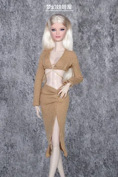 комплект одежды цвета хаки / вязаный топ с длинным рукавом + юбка / кукольная одежда ручной работы модный сексуальный наряд Для 1/6 Xinyi FR ST Куклы Барби
