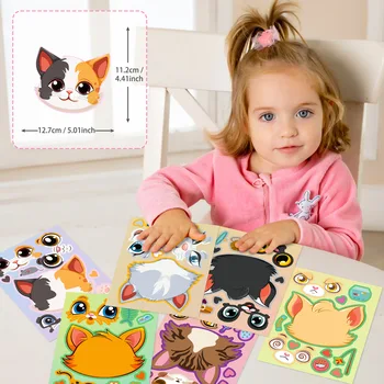 30 шт. наклейки с изображением мультяшной кошачьей головы, меняющие лицо для мальчиков и девочек, детские пазлы ручной работы, Игрушки, подарок, набор из 6 моделей