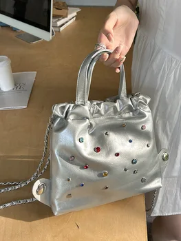 Корейский дизайн в нише, цветной рюкзак с драгоценными камнями, модная цепочка, веревка, маленький рюкзак, сумка для студентов колледжа
