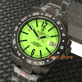 Новые мужские часы BLIGER 40 мм, автоматические механические наручные часы NH35, флуоресцентный зеленый циферблат, супер полностью светящийся черный корпус, мужские подарки Изображение 2