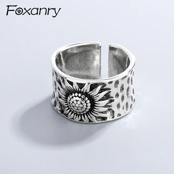 Foxanry, Винтажное кольцо ручной работы, Индивидуальные украшения для женщин, Новые Модные Простые аксессуары для дня рождения с геометрическим рисунком в виде Солнечного Цветка.