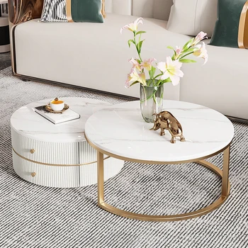 Белый круглый приставной столик для гостиной, чайный столик в скандинавском стиле, журнальный столик для пеленания, Роскошная металлическая мебель для дома Mesa Centro Salon