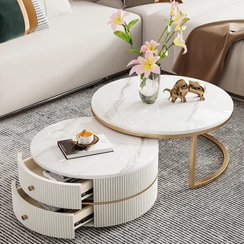 Белый круглый приставной столик для гостиной, чайный столик в скандинавском стиле, журнальный столик для пеленания, Роскошная металлическая мебель для дома Mesa Centro Salon Изображение 2