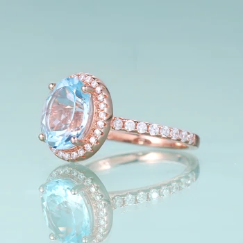 GEM'S BALLET Овальной огранки, набор Halo Pave, обручальное кольцо с имитацией бриллианта, натуральный небесно-голубой топаз, обручальное кольцо из серебра 925 пробы Изображение 2