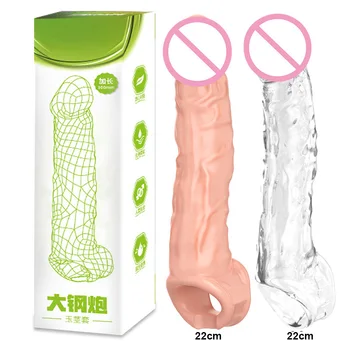 22 см Реалистичные презервативы для мужчин, рукава-удлинители для пениса, Интимные товары для взрослых, Многоразовые презервативы, кольца для члена, секс-игрушки