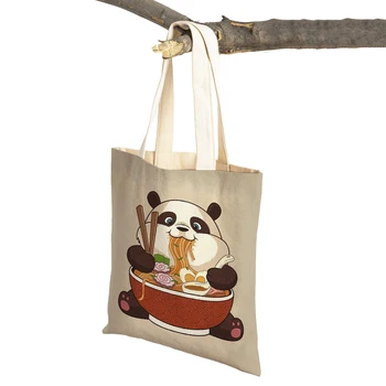 Милая панда Корги, еда для путешествий, Рамен, суши, сумка для дамской сумочки, сумка для покупок в супермаркете, холщовые женские сумки для покупок с мультяшными животными