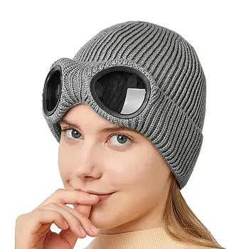 Мужские теплые зимние шапки, Вязаные шапки, защитные очки, зимняя шапочка с черепом Для занятий спортом на открытом воздухе, Зимняя шапочка с черепом, Ветрозащитная вязаная шапочка