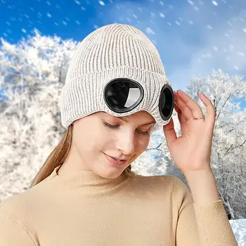 Мужские теплые зимние шапки, Вязаные шапки, защитные очки, зимняя шапочка с черепом Для занятий спортом на открытом воздухе, Зимняя шапочка с черепом, Ветрозащитная вязаная шапочка Изображение 2